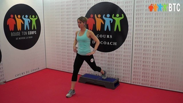 'Fessier cuisse Fente pied arrière sur step - Exercice WWW.BOUGETONCORPS.NET'