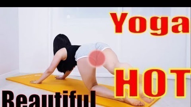 'Girl Sexy stretches yoga at home beautiful  P1'