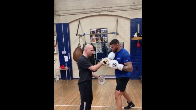 'Anthony Joshua AJ hyping his boy at Finchley ABC gym'