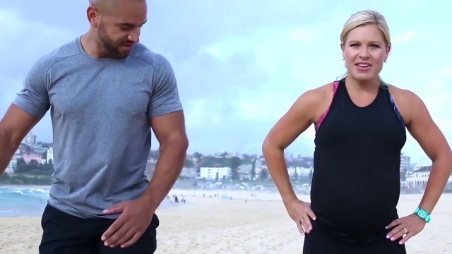 'Anna Kooiman 9 Months Pregnant Beach Workout with Levi Darby from Speedo Fitness Club Bondi Beach'