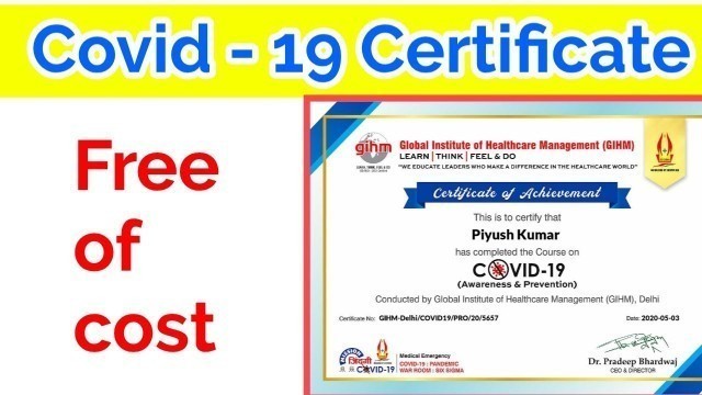 'Covid -19 Awareness course and Certificate at zero cost'