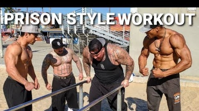 'PRISON STYLE WORKOUT WITH - 6\'9\"ft TALL - MONSTER - AT MUSCLE BEACH'